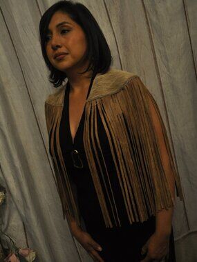 Light Brown cowhide Fringe Shawl – Western Boho Leather Cape